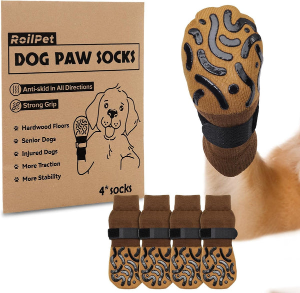 Double Sides Non-Slip Dog Socks to Prevent Licking Paws - Strong Traction for Paw Protector, Senior Dogs, Hardwood Floors, Dog Booties with Grippers - Size Large