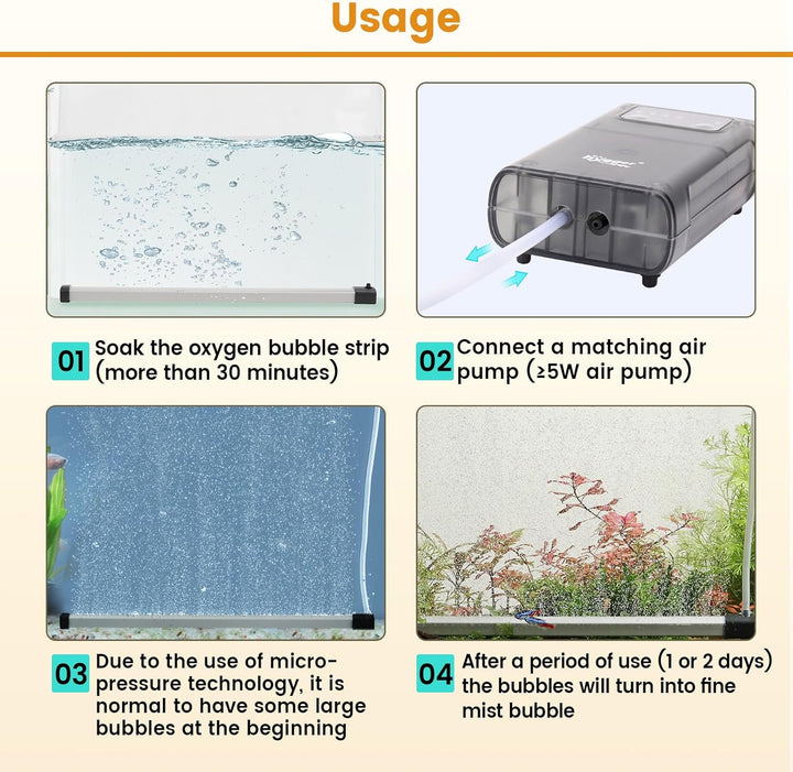 Aquarium Bubble Strip, Nano Air Bubble Curtain Wall Aquarium Air Stone Kit, Quiet High Dissolved Oxygen Diffuser Fish Tank Bubbler Decorations for Freshwater Saltwater (13.8 Inch)