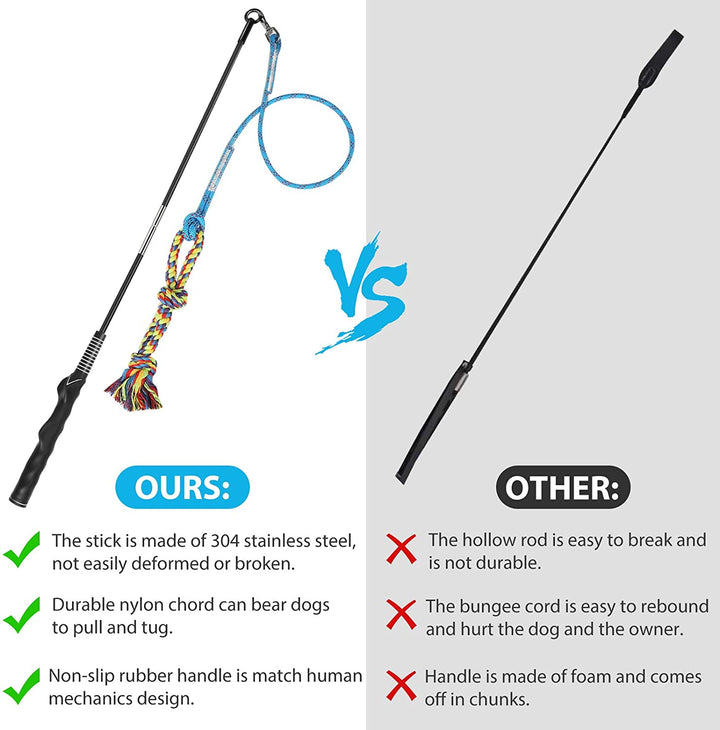 Flirt Pole for Dogs Interactive Dog Toys for Large Medium Small Dogs Chase and Tug of War, Dog Teaser Wand with Lure Chewing Toy for Outdoor Exercise & Training