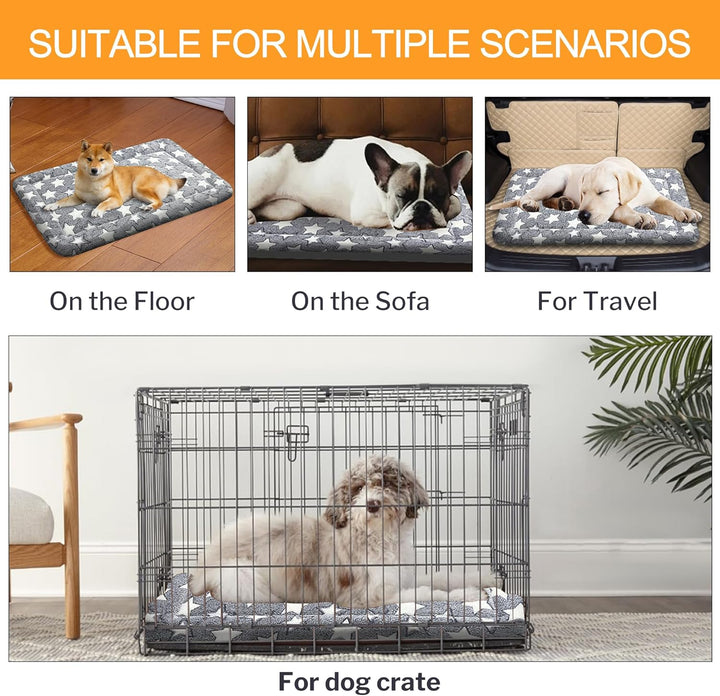 Washable Dog Bed Plush Orthopedic Outdoor Crate Mat with Non-Slip Bottom,Luxe Soft Kennel Pad for Pets, Cozy Cage Cushion & Pet Sleeping Mattress Large Sized,Medium,Small Dogs,24 X 18 Inch,Gray