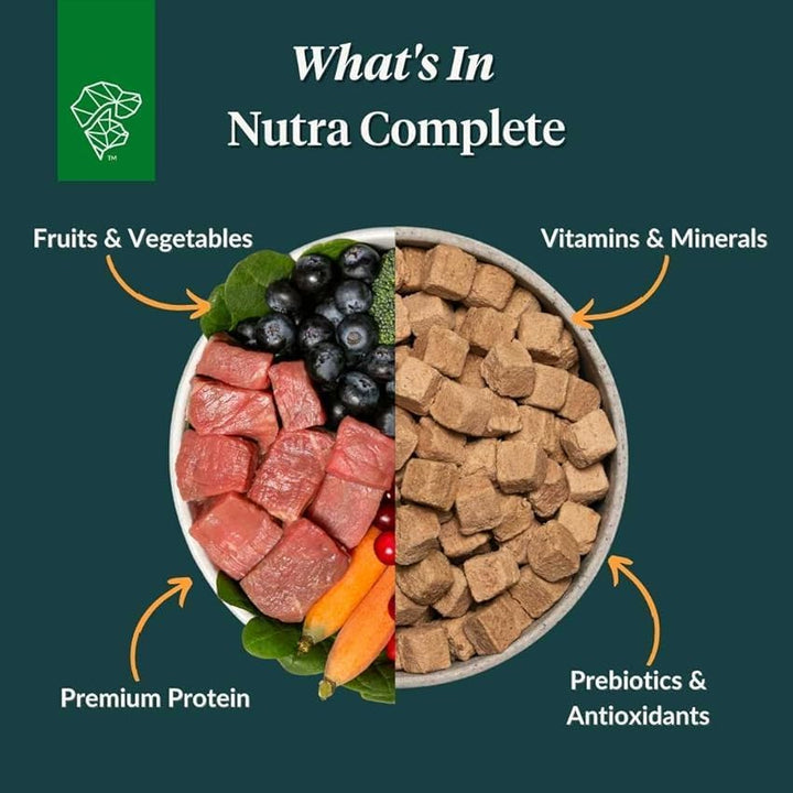 Nutra Complete Freeze Dried Raw Dog Food, Veterinarian Formulated with Antioxidants, Prebiotics & Amino Acids (3 Pound, Beef)