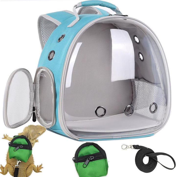 Small Animal Travel Backpack Carrier,Portable Bearded Dragon Bag for Sugar Glider,Hedgehog,Rat,Bunny,Rat,Outdoor Used (Black, Carrier L+ I Leash)
