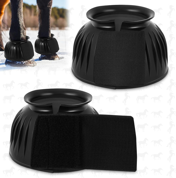 Horse Bell Boots Protect against Hoof Impact Trauma Rubber Bell Boots Horse Care for Turnout No Rub Design Comfort Quick Wrap Hook and Loop