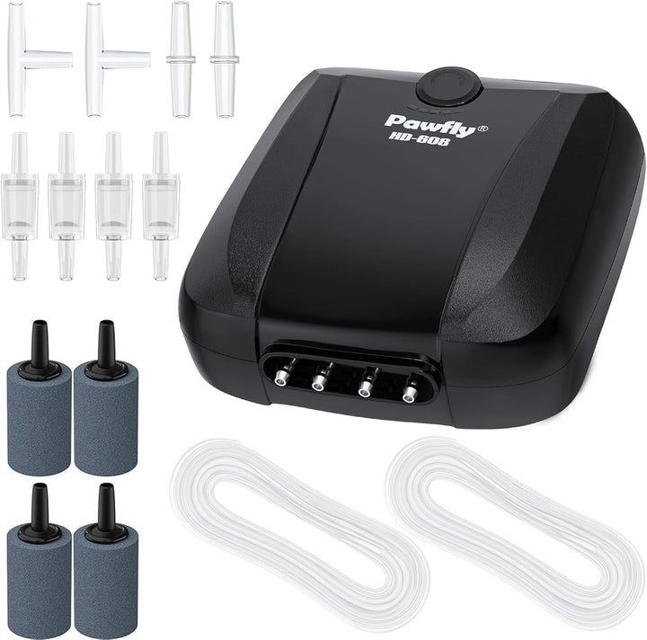 Aquarium Air Pump Oxygen Pump for 10-200 Gallon Fish Tanks Buckets Dual Outlet Adjustable Ultra Quiet Aerator Pump with Accessories