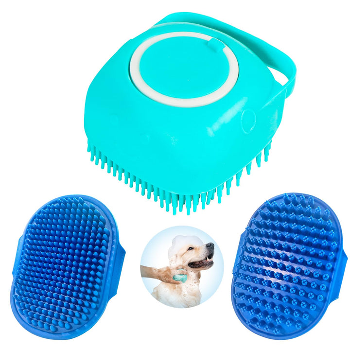 Dog Grooming Brush,  Pet Shampoo Bath Brush Soothing Massage Rubber Comb with Adjustable Ring Handle for Long Short Haired Dogs and Cats (Blue+Green, Pack of 2)