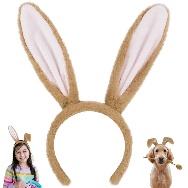 Dog Ears Golden Movable, Realistic Animals Ears Headband Brown, Fluffy Cat Bunny Bear Costume Halloween Christmas for Washing Makeup Cosplay Birthday Party