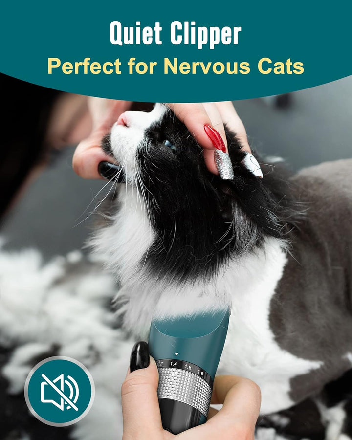 Cat Clippers for Matted Hair, 5-Speed Quiet Cat Grooming Kit, Cordless Pet Shaver for Long Hair,Waterproof Pet Hair Trimmer, Pet Clippers for Cats(Green)