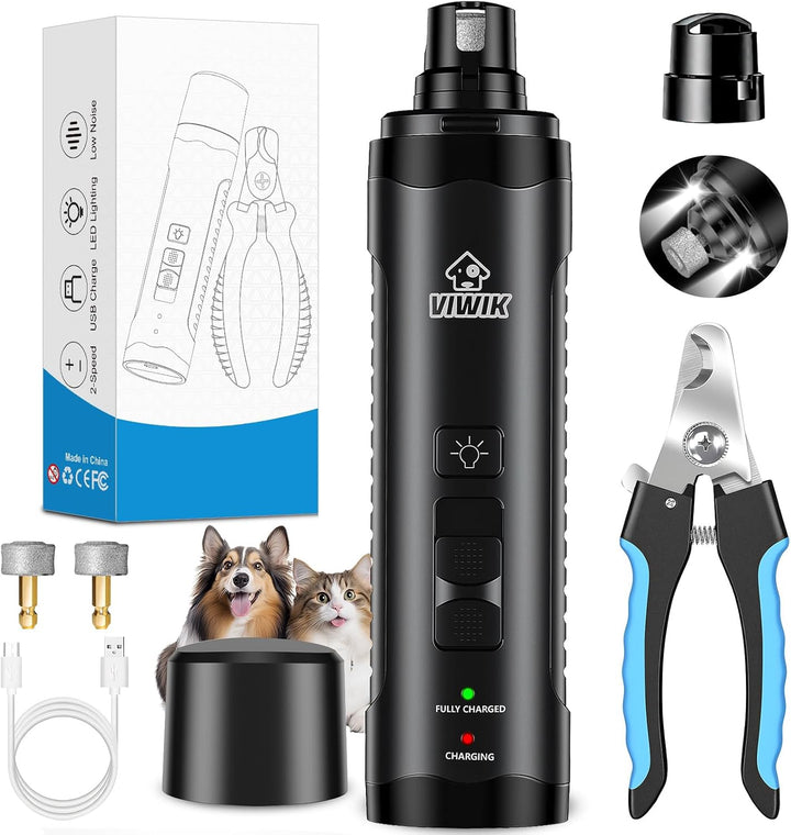 Dog Nail Trimmers with Light, Cat Dog Nail Clippers, Dog Nail Grinder Quiet for Large Medium Small Dogs Paw & Cats Claw, Electric 2-Speed Pet Toenail Grooming Supplies, Gifts for Dog Lovers.
