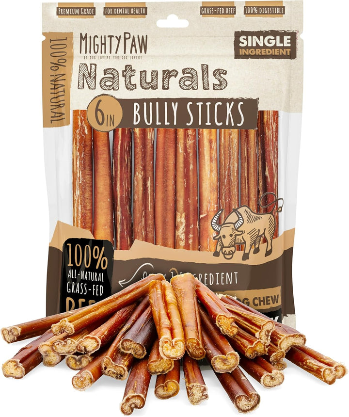 Long Lasting 12" Bully Sticks for Dogs - All Natural Grass Fed Beef Chews. Lower Odor Dog Bully Sticks for Large Dogs, Medium and Small Breeds. Single Ingredient Treats