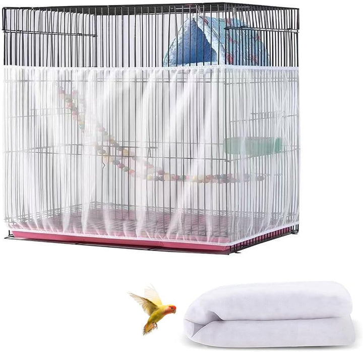 Bird Cage Seed Catcher, Seed Catcher Guard Net Cover, Parrot Nylon Mesh Net Cover, Universal Soft Airy Cage Net Stretchy Skirt for round Square Cages (Star-White, 15.7" X87")
