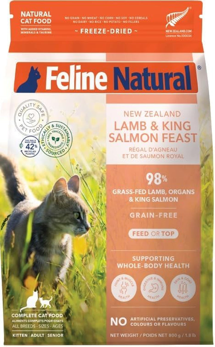 High Protein Dry Cat Food, Freeze-Dried Diet with 98% Meat, Organs & Seafood, No Peas, Grains, or Artificial Additives, Made in New Zealand, Chicken & Lamb, 11Oz