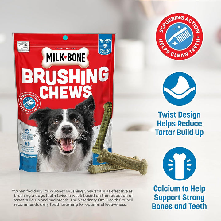 Brushing Chews Daily Dental Dog Treats, Fresh Mint Flavor, Small/Medium, 25 Count