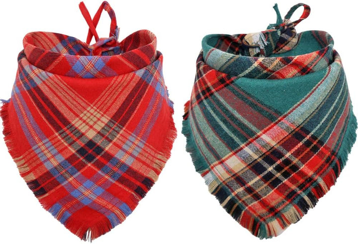 Fall Dog Bandana Autumn Thanksgiving Plaid Reversible Triangle Bibs Scarf Accessories for Dogs Pets