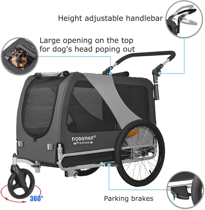 ® Premium Large/Xl Pet Bike Trailer & Stroller for Large Sized Dog or Multiple Small Dogs,Low Center of Gravity,Parking Brakes,Easy Folding Frame,Bicycle Carrier