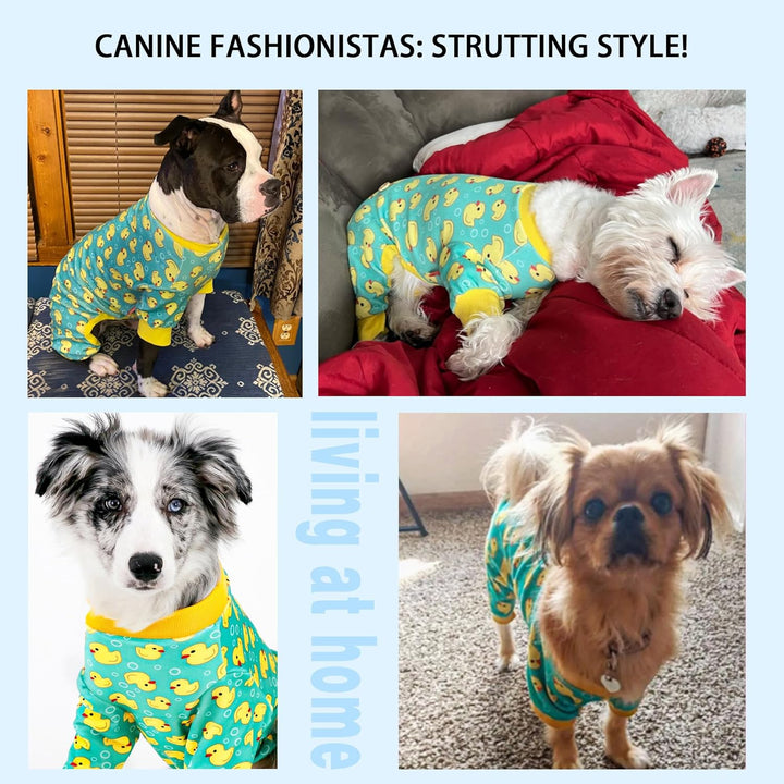 Dog Pajamas Onesie: Comfortable Four-Legged Apparel for Small, Medium, & Large Dogs, Polyester Material for Comfort, Wrinkle Resistance, Moisture Wicking, and Stretchiness Yellow Duck S
