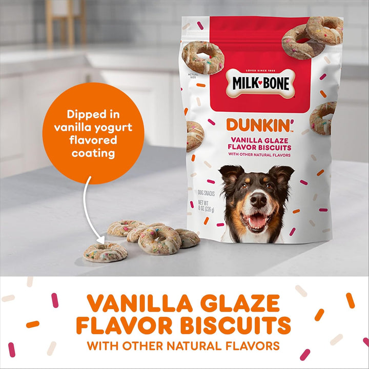 Dunkin' Vanilla Glaze Flavor Dog Biscuits with Other Natural Flavors, 8 Oz Bag