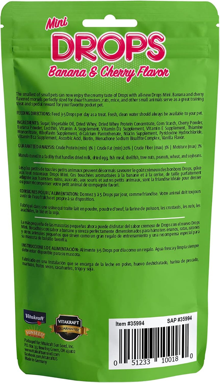 Drops Mini Banana & Cherry Flavor Dwarf Hamster, Rat, and Mouse Treat, 2.5 Oz, Multi