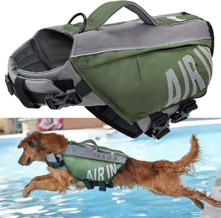 Dog Life Jacket Flotating Vest with High Flotation Airbag, Reflective Dog Life Vest Harness for Swimming Boating,Adjustable Swim Vest for Small Medium Large Dogs (L)
