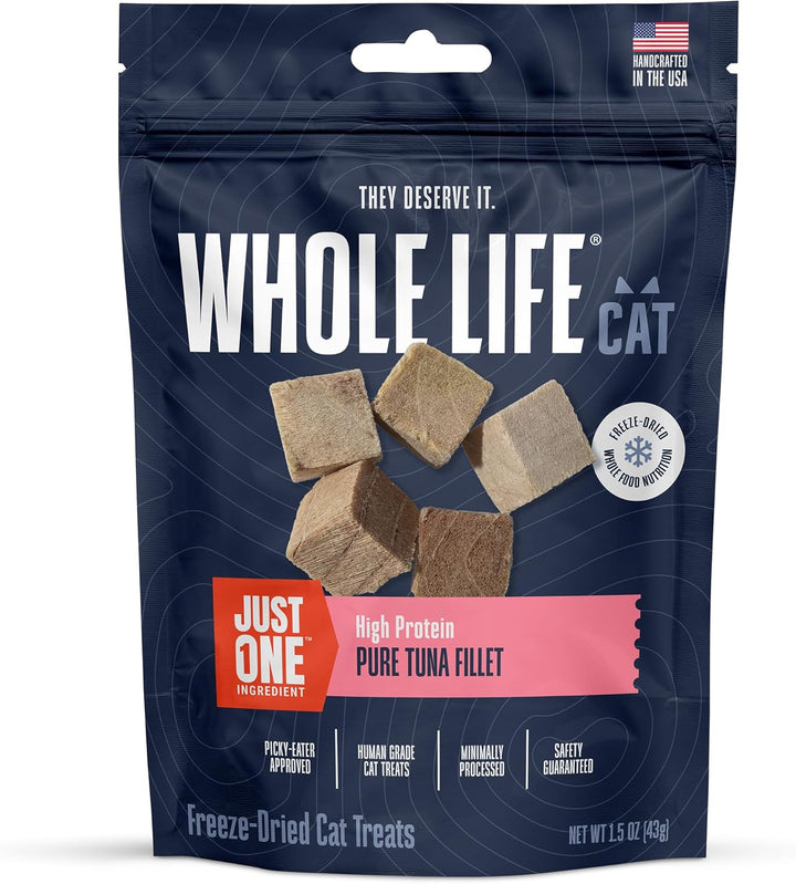 Whole Life Cat Just One Salmon Freeze Dried Cat Treats - Human Grade High Protein Food, Healthy Training Snacks, Freeze Dried Salmon Food Toppers, USA Made Natural Treats - 2.5 Oz (Pack of 1)