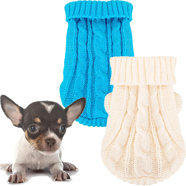 XXS Dog Sweater, 2 Pieces Turtleneck Knitted Chihuahua Sweater Yorkie Teacup Dog Clothes Small Dogs Girl Winter Warm Sweaters Pet Cat Sweater Cold Weather Puppy Clothes Xx-Small