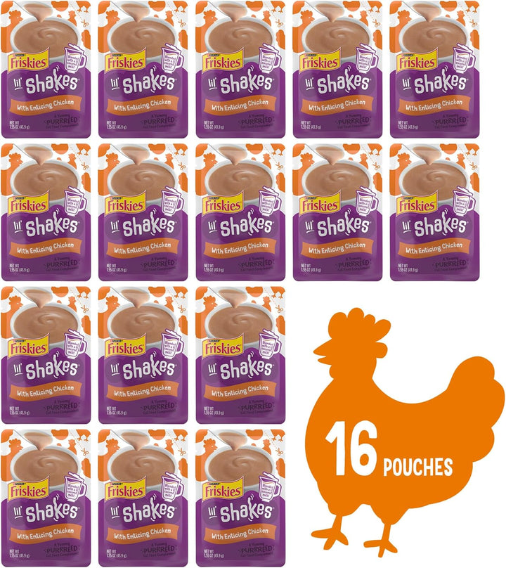 Purina  Pureed Cat Food Topper, Lil’ Shakes with Enticing Chicken Lickable Cat Treats - (Pack of 16) 1.55 Oz. Pouches