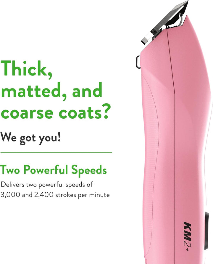 Pro Animal KM2+ Corded Clipper - Pet Clippers for Cats, Dogs & Horses - Premium Grooming Tools - 2 Speeds & 14-Foot Cord - Pink