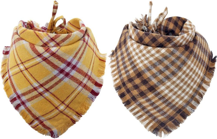 Fall Dog Bandana Autumn Thanksgiving Plaid Reversible Triangle Bibs Scarf Accessories for Dogs Pets