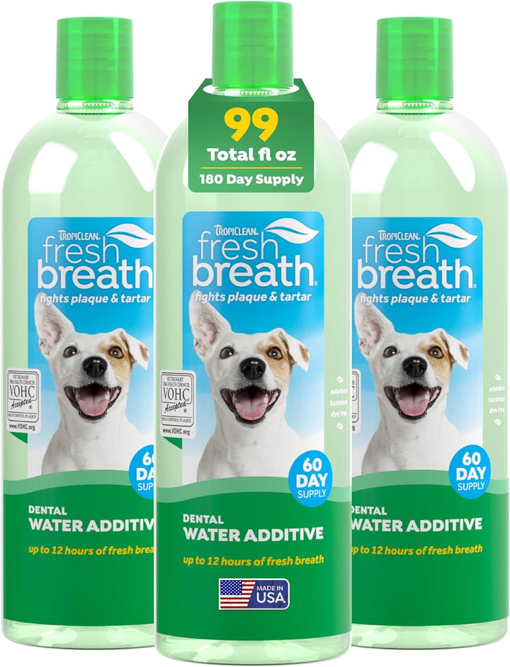 Fresh Breath Water Additive for Dogs, Dog Breath Freshener and Teeth Cleaning Solution, No Toothpaste or Toothbrush Required, 33.8Oz.