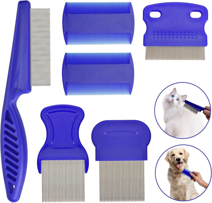 Flea Comb Set for Cats & Dogs - 6 Pack Pet Grooming for Small, Medium & Large Pets (Pink)