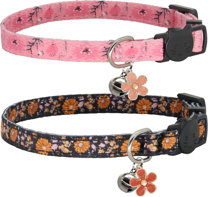 Cat Collar Breakaway, 2 Pack Cotton Cats Collars with Bells, Cute Dinosaurs Shaped for Girl Boy Kittens