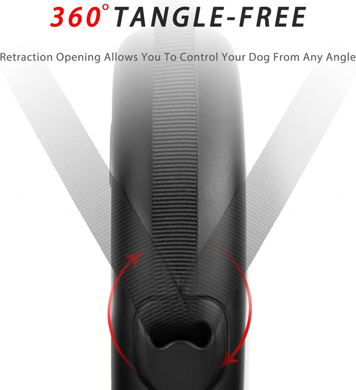 16Ft Retractable Dog Leash,Light Weight Leash for Small to Medium Dogs/Cats up to 50Lbs,Stainless Steel Spring Strong Nylon Tape, Tangle Free, One-Handed Brake.(Black)