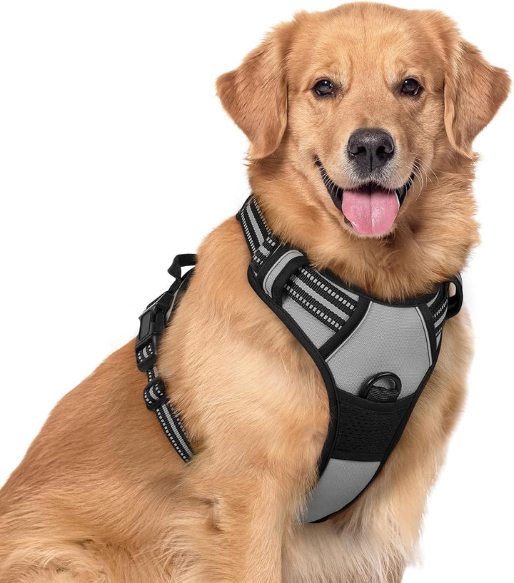 Dog Harness No Pull with 2 Leash Clips, Adjustable Soft Padded, Reflective Oxford No Choke Pet Vest with Easy Control Handle for Large Dogs, Black, L