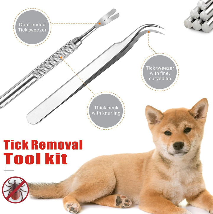 Tick Remover Tool Kit, Stainless Steel Tick Tweezers + Remover Tick Key, 4 Pack Quick & Safe Tick Twister Removal Tools for Dogs Cats Humans