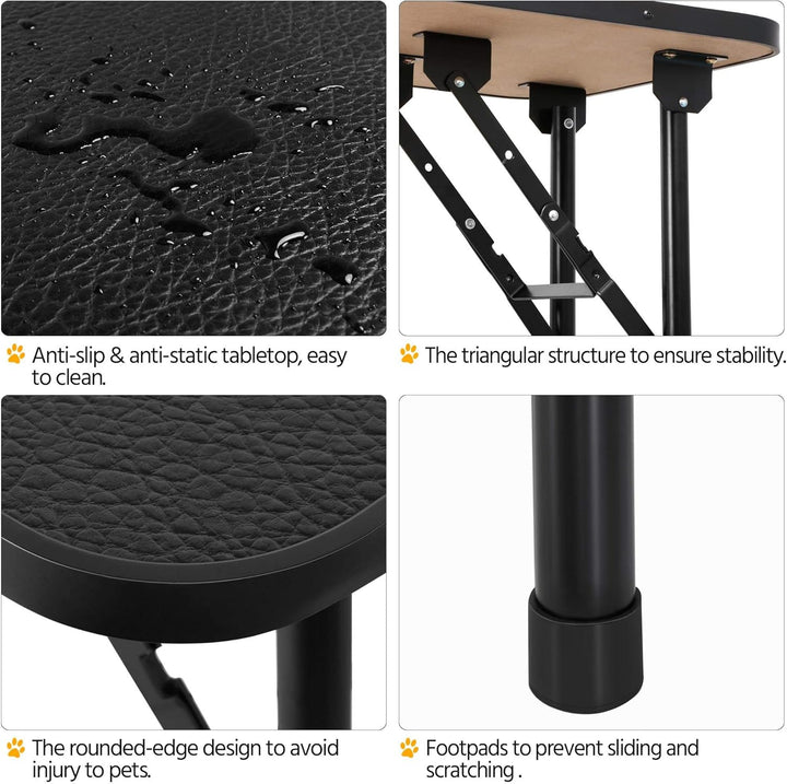 32-Inch Foldable Pet Dog Grooming Table with Adjustable Height Arm Drying Table for Home W/Noose for Small Dogs Cats Non-Slip Maximum Capacity up to 220Lbs Black