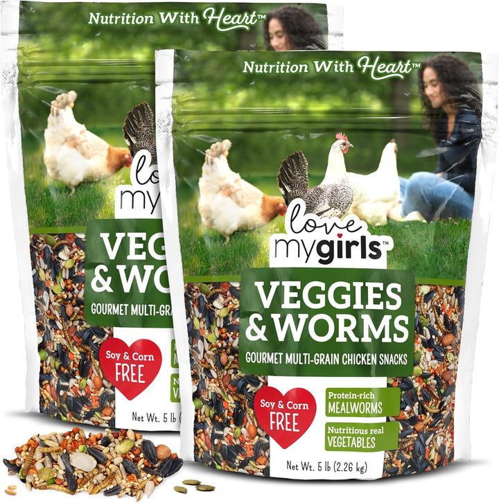 : Chicken Snacks - Veggies & Worms - 5Lb Bag - Global Harvest, Gourmet Multi-Grain Treats, Corn-Free, Nutritious & Protein Rich Mealworms