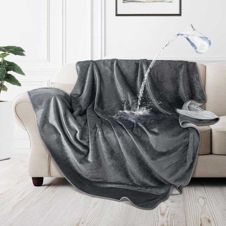 Waterproof Blanket for Bed: Reversible Soft Flannel Love Blanket 60" X 80", Bed Blanket for Couples Washable, Spill-Proof Dog Throw Blanket for Couch, Sofa Protect, Camping, Travel, Grey