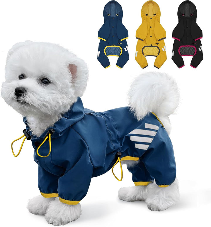 Dog Raincoat, Waterproof Dog Rain Jacket with Hood, Rain Coat with Leash Hole, Reflective Strap for Small Medium Dogs, Lightweight Puppy Clothes(Yellow,S)