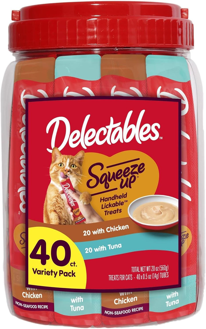 Delectables Squeeze up Variety Pack, Creamy Squeezable Puree, Lickable Wet Cat Treats, Grain Free, No Added Fillers, No By-Products, No Added Preservatives, 0.5 Ounces Tube, 72 Tubes Total