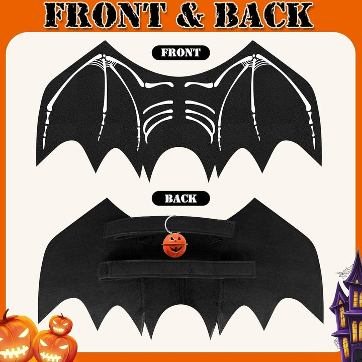 Large Dog Halloween Costumes, Adjustable Dog Bat Wings Costumes for Large Dogs with Pumpkin Bell Skeleton Print on the Back, Pet Costume Halloween Cosplay Party Dress Up, XL Black