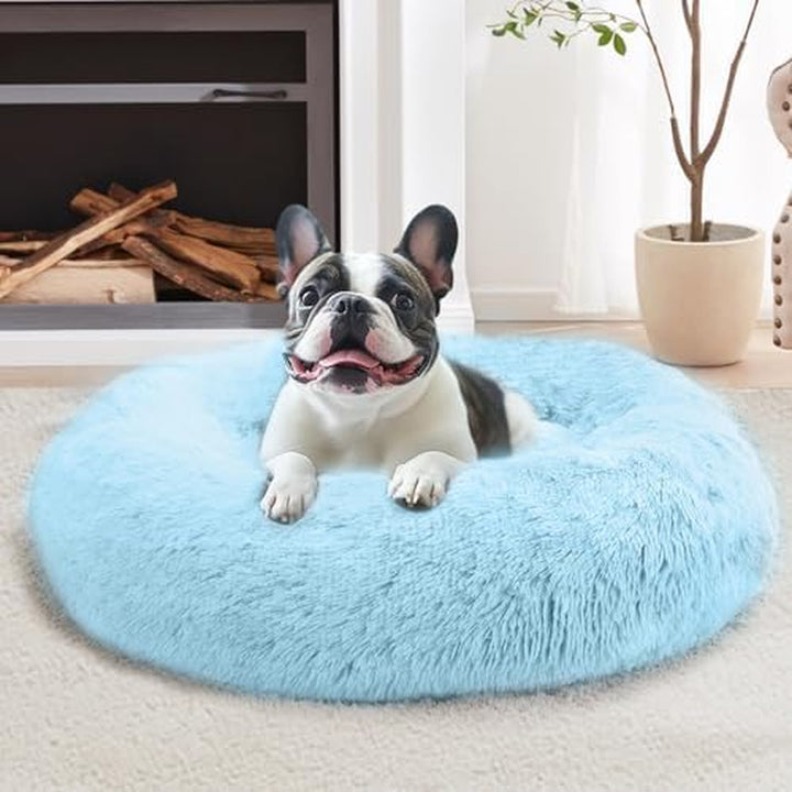 Small Dog & Cat Beds for Indoor Cats, Donut Cuddler Warming Soft Dog Beds with Anti-Slip Bottom, round Calming Fluffy Plush Faux Fur Cushion Bed for Small Medium Dogs (20", Smoke Grey)