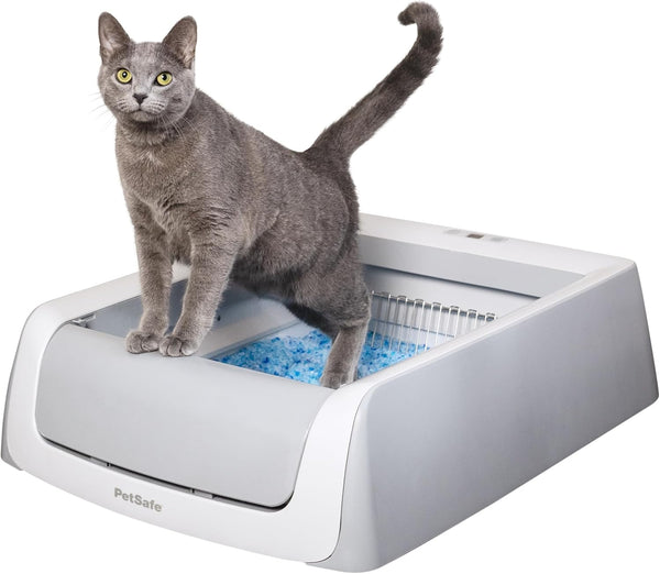 Scoopfree Crystal Pro Self-Cleaning Automatic Litter Box - Uncovered Motion-Sensing Cat Box with Integrated Health Counter - Includes 1 Disposable Crystal Litter Tray