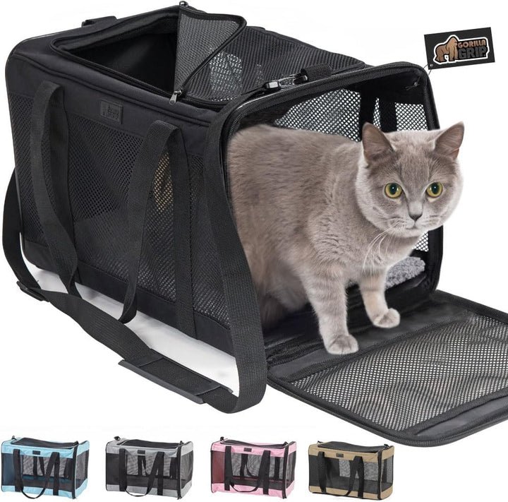 Cat Carrier Travel Bag up to 15 Lbs, Soft Collapsible Small Dog Carriers, Top and Side Entry Breathable Mesh, Grip Feet on Underside, Cozy Washable Waterproof Pad, Portable Kennel, Pink