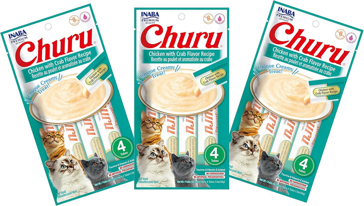 Churu Cat Treats, Grain-Free, Lickable, Squeezable Creamy Purée Cat Treat/Topper with Vitamin E & Taurine, 0.5 Ounces Each Tube, 4 Tubes, Tuna with Salmon Recipe