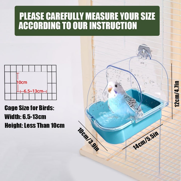 Bird Bath for Cage, Cleaning Pet Supplies Cockatiel Bird Bathtub with Hanging Hooks for Little Bird Parrots Spacious Parakeets Portable Shower for Most Birdcage(Blue)