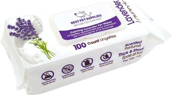 Pet Wipes for Dogs - Dog Wipes Cleaning Deodorizing, for Coats, Ears, Paws - Calming Lavender, Aloe Vera, 100 Count