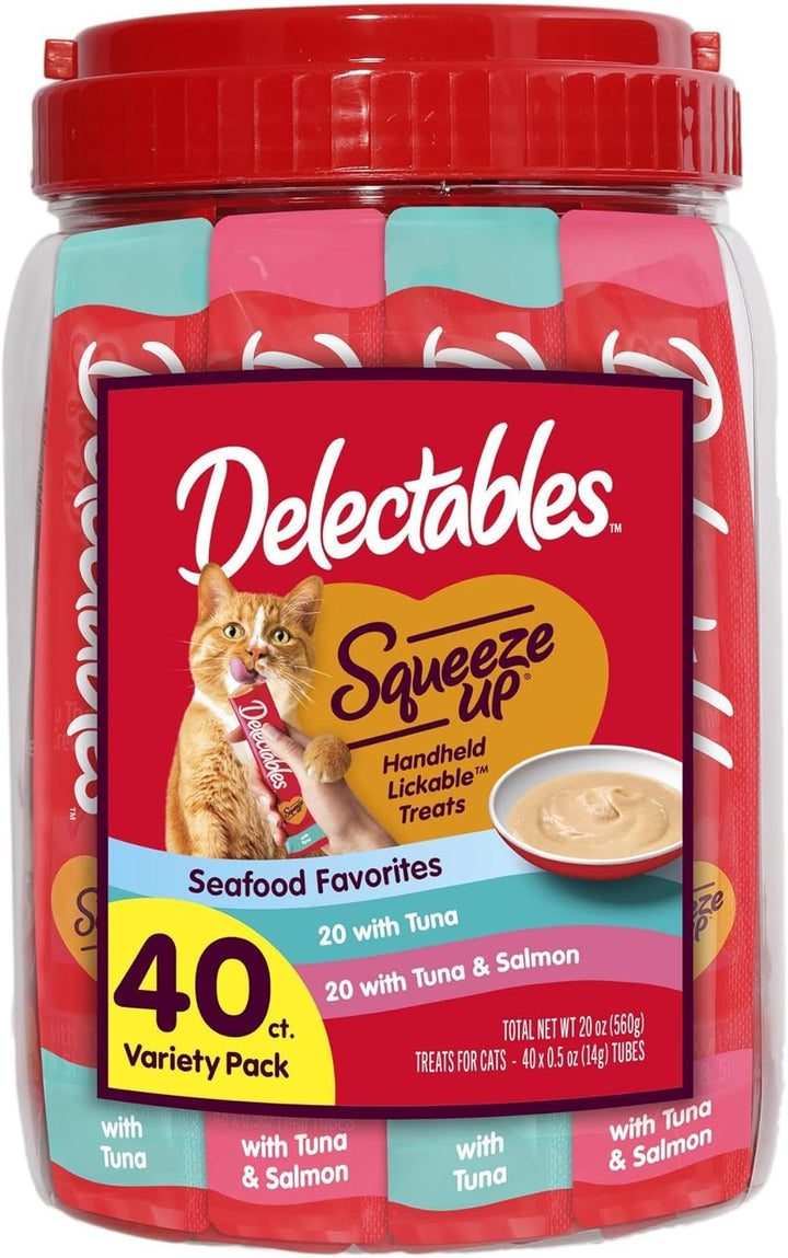 Delectables Squeeze up Seafood Variety Pack, Creamy Squeezable Puree, Lickable Wet Cat Treats, Grain Free, No Added Fillers, No By-Products, No Added Preservatives, 0.5 Ounces Tube, 54 Tubes Total