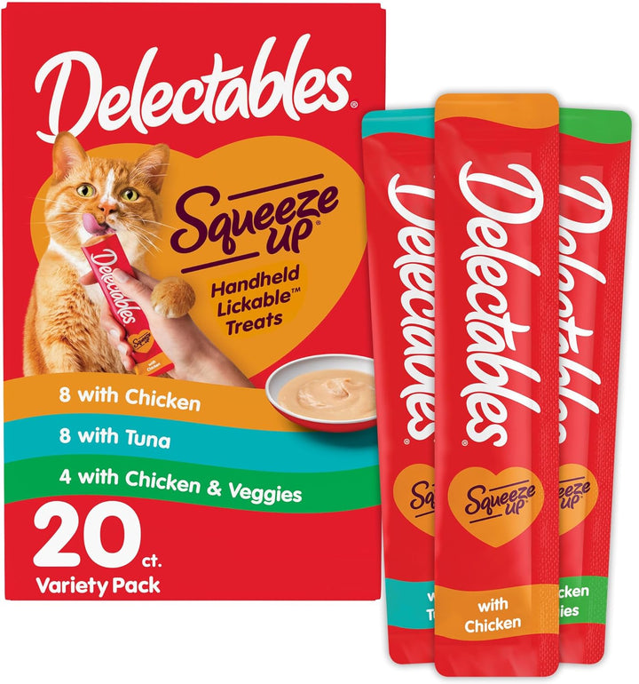 Delectables Squeeze up Variety Pack, Creamy Squeezable Puree, Lickable Wet Cat Treats, Grain Free, No Added Fillers, No By-Products, No Added Preservatives, 0.5 Ounces Tube, 72 Tubes Total