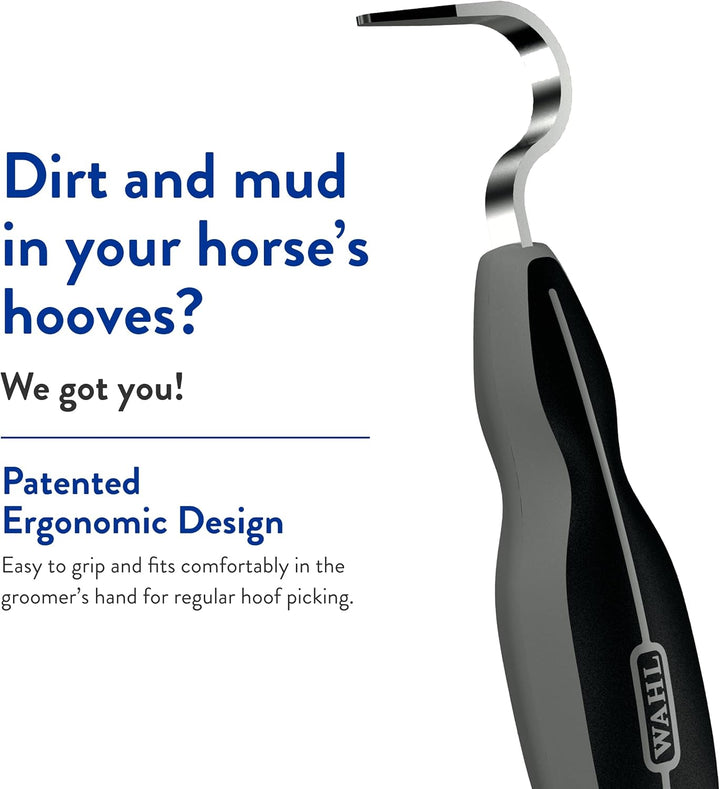Professional Animal Equine Grooming Horse Hoof Pick (#858710) - Horse Hoof Pick for Grooming - Ergonomic, Comfort Rubber Handle - Horse Cleaning Tool - Black