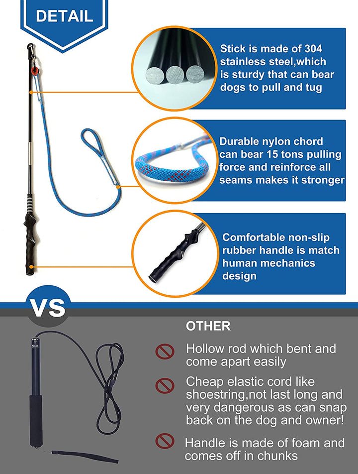 Interactive Flirt Pole Toy for Dogs Chase and Tug of War,Durable Teaser Wand with Pet Fleece Rope Tether Lure Toy to Outdoor Exercise & Training for Small Medium Large Dogs (Blue/Red, POLE-35 Inches)