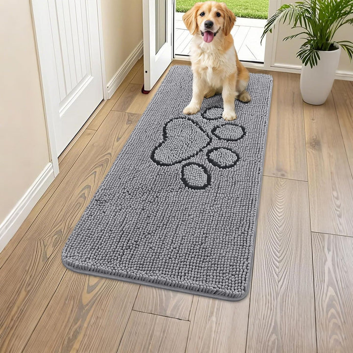 Dog Door Mat for Muddy Paws, Absorbent Dirt Trapper Non Slip Quick Dry Washable Chenille Mat for Mud Dogs, Entry Rug for Indoor and Outdoor (30X20 Inches, Grey)
